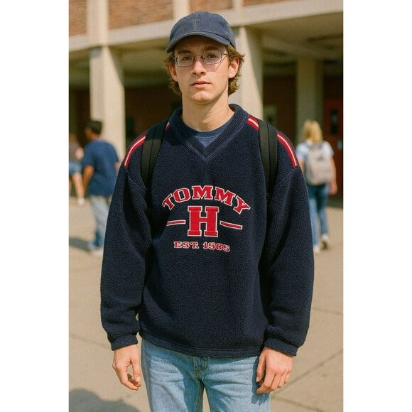 Vintage Tommy Hilfiger Fleece Pullover Sweater Blue XL EUC - Picture 1 of 5